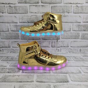 LED Light Up Flashing Shiny Gold High Top Trainers Women's Size 7 Kid's Size 5